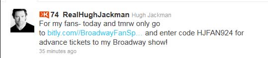 Hugh Jackman Broadway Discount Twitter