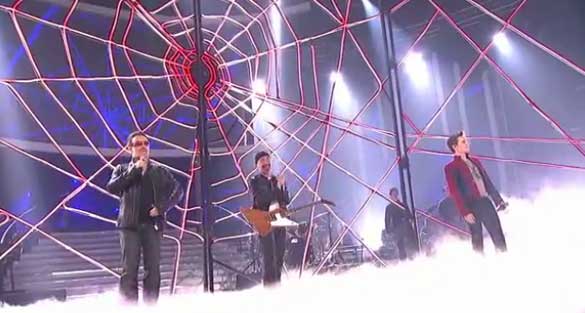 Bono, The Edge and Reeve Carney perform “Rise Above” from “Spider-Man: Turn Off the Dark”