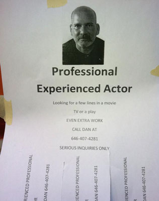 A New York Actor Finds a New Way to Promote Himself — Fliers on Lampposts