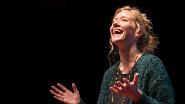 Female actor performing a comedic monologue for women, expressive and funny, ideal for auditions.